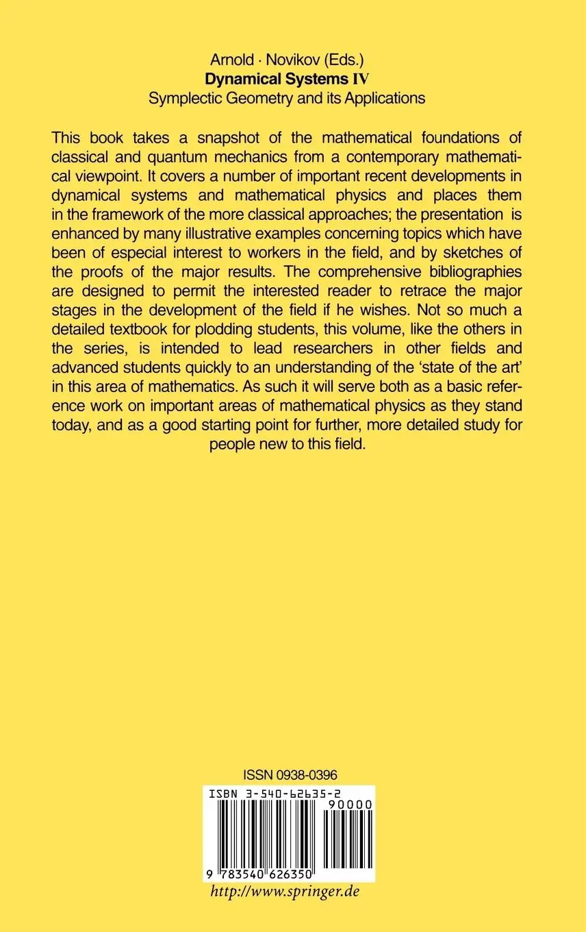 Rückseite: 9783540626350 | Dynamical Systems IV | Symplectic Geometry and its Applications | Buch