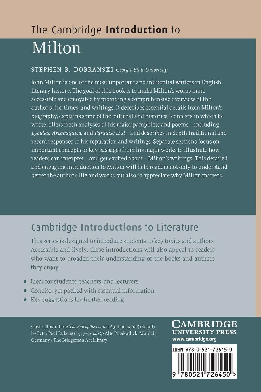 Rückseite: 9780521726450 | The Cambridge Introduction to Milton | Stephen B. Dobranski | Buch