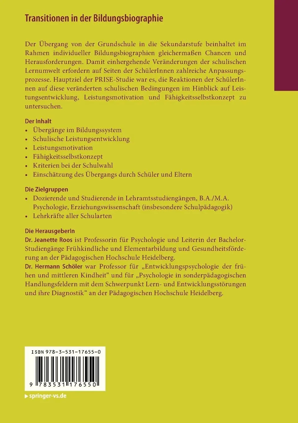 Rückseite: 9783531176550 | Transitionen in der Bildungsbiographie | Hermann Schöler (u. a.) | vii