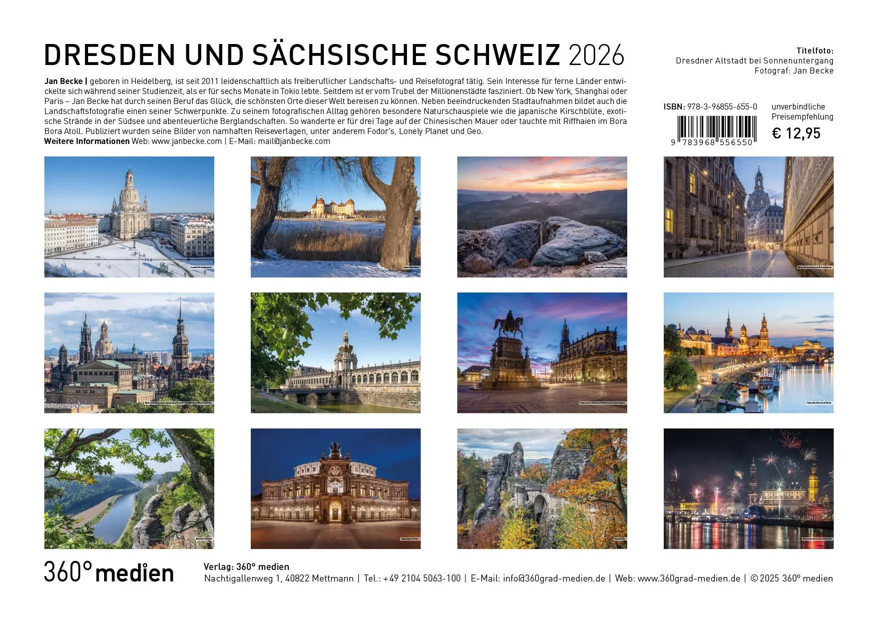 Rückseite: 9783968556550 | Dresden und Sächsische Schweiz Broschürenkalender 2026 | Jan Becke