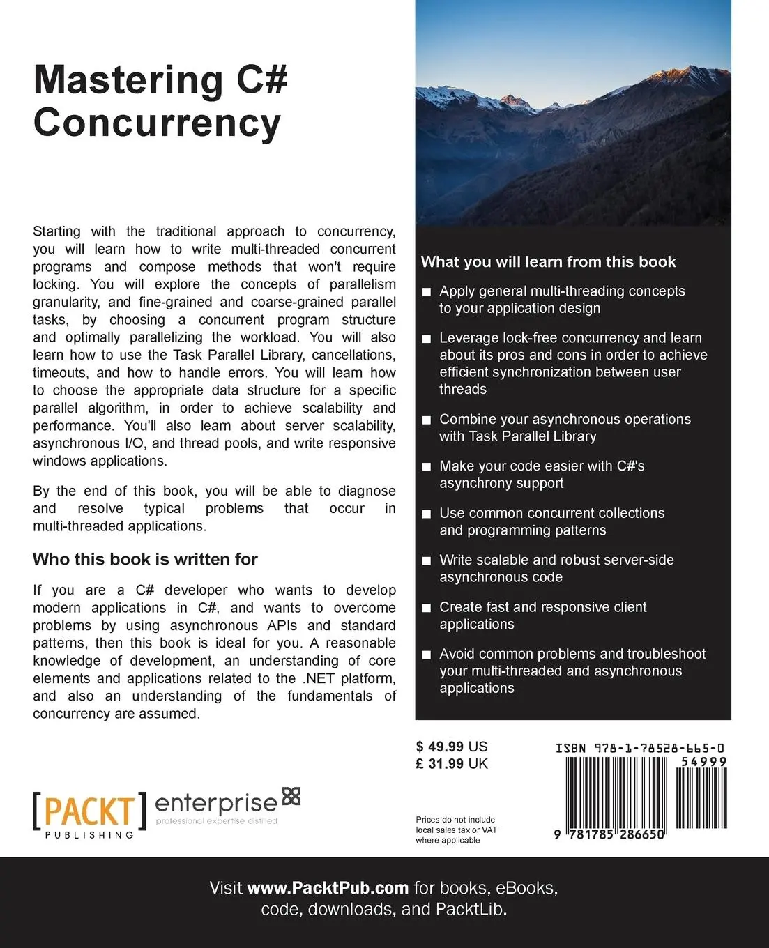 Rückseite: 9781785286650 | Mastering C# Concurrency | Eugene Agafonov (u. a.) | Taschenbuch