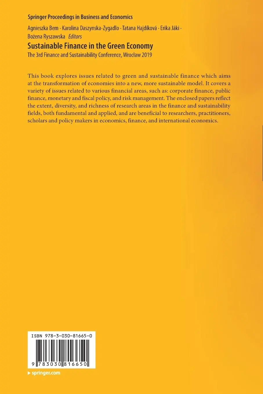 Rückseite: 9783030816650 | Sustainable Finance in the Green Economy | Agnieszka Bem (u. a.)