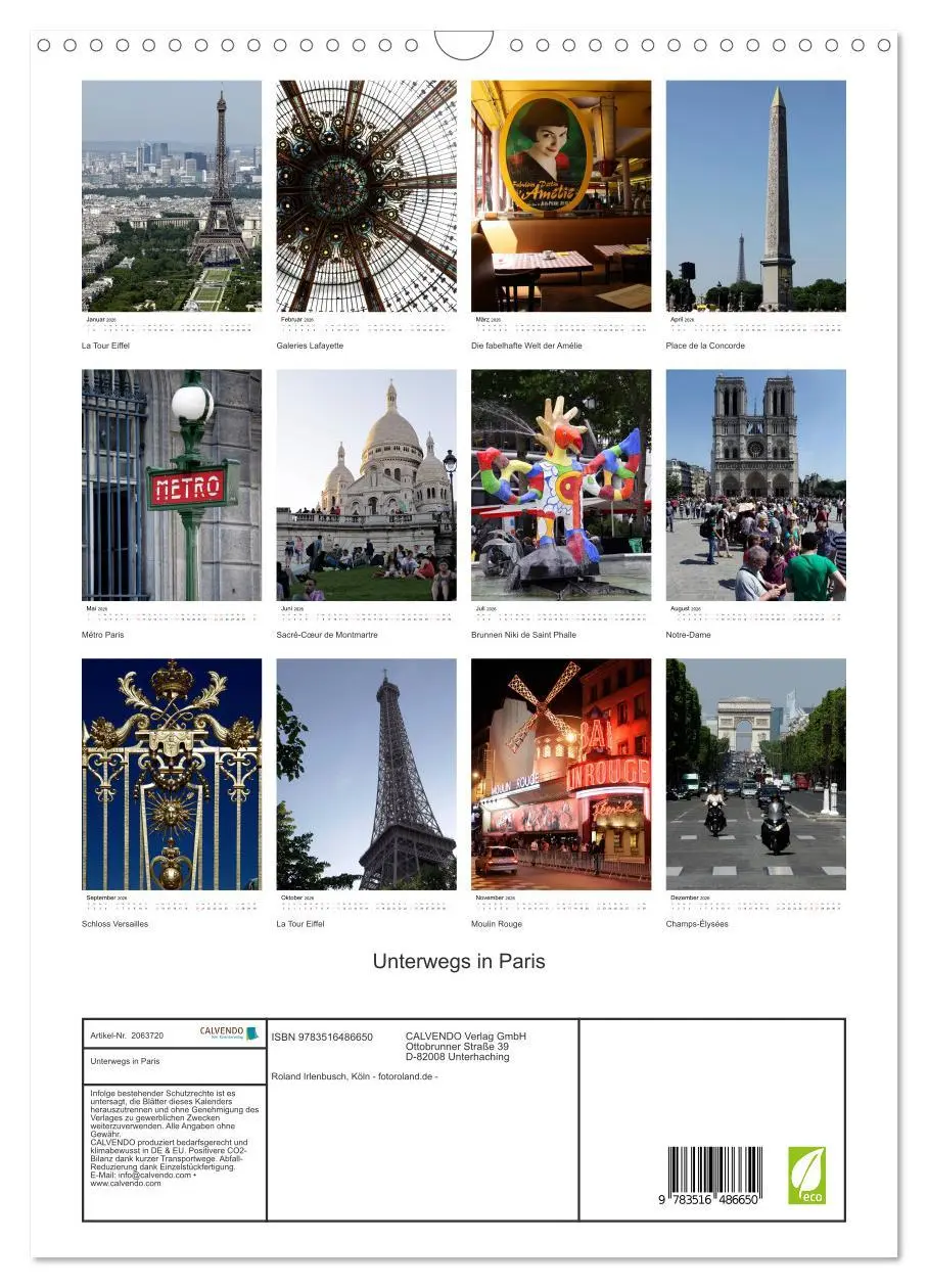 Bild: 9783516486650 | Unterwegs in Paris (Wandkalender 2026 DIN A3 hoch), CALVENDO...