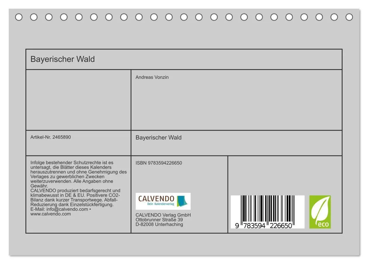 Bild: 9783594226650 | Bayerischer Wald (Tischkalender 2027 DIN A5 quer), CALVENDO...