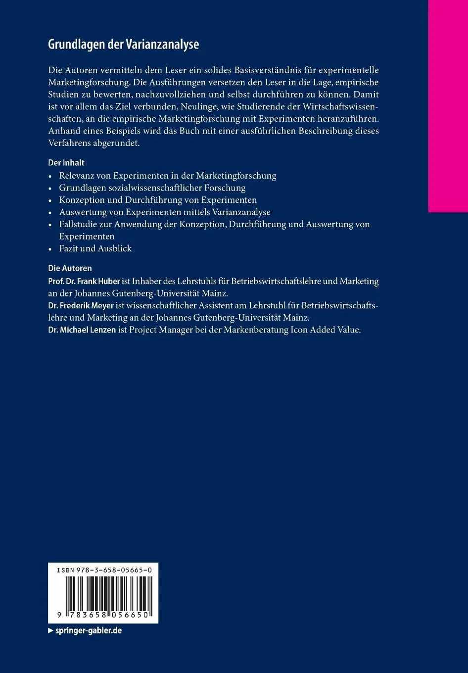 Rückseite: 9783658056650 | Grundlagen der Varianzanalyse | Konzeption - Durchführung - Auswertung