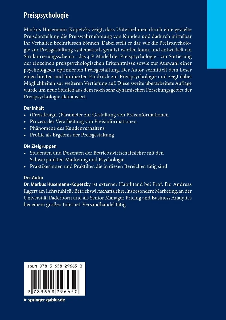 Rückseite: 9783658296650 | Preispsychologie | In vier Schritten zur optimierten Preisgestaltung