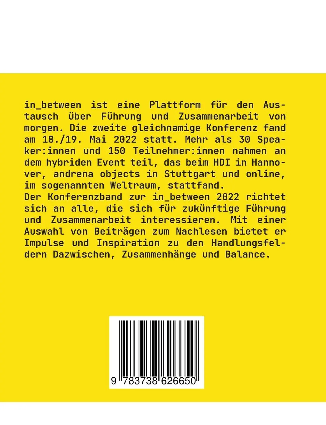 Rückseite: 9783738626650 | in_between 2022 | Konferenzband | Miriam Sasse (u. a.) | Taschenbuch