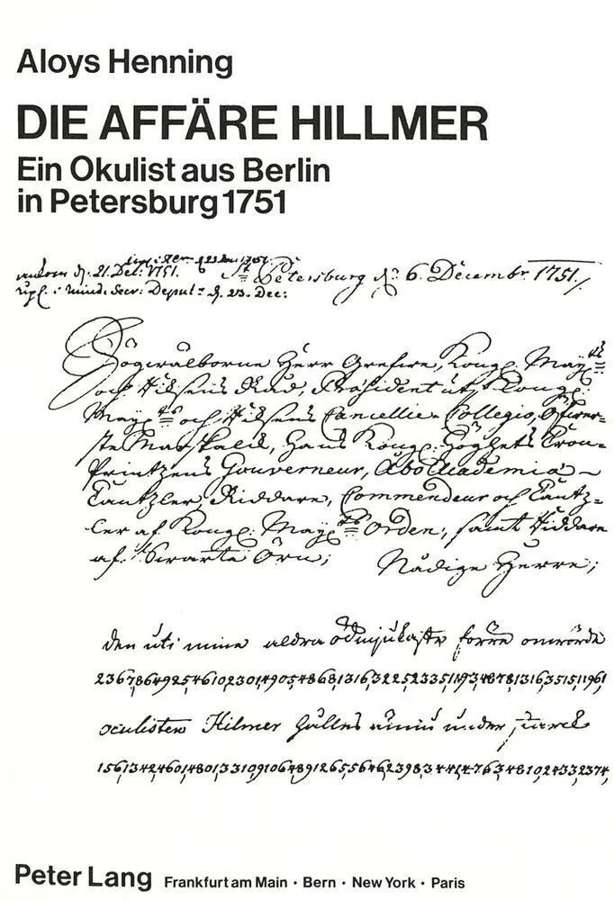 Die Affäre Hillmer- Ein Okulist aus Berlin in Petersburg 1751