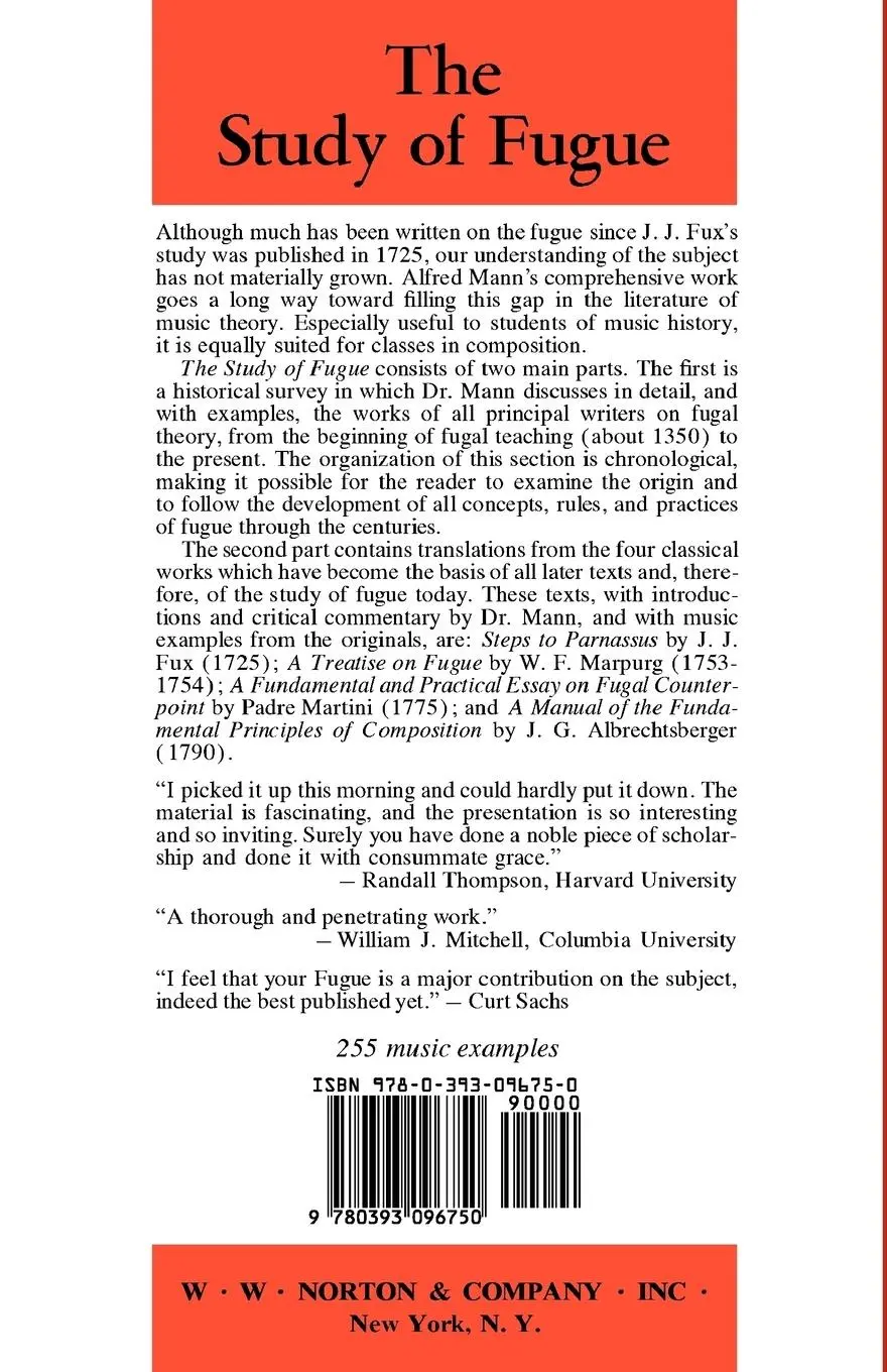 Rückseite: 9780393096750 | The Study of Fugue | Alfred Mann | Taschenbuch | Englisch
