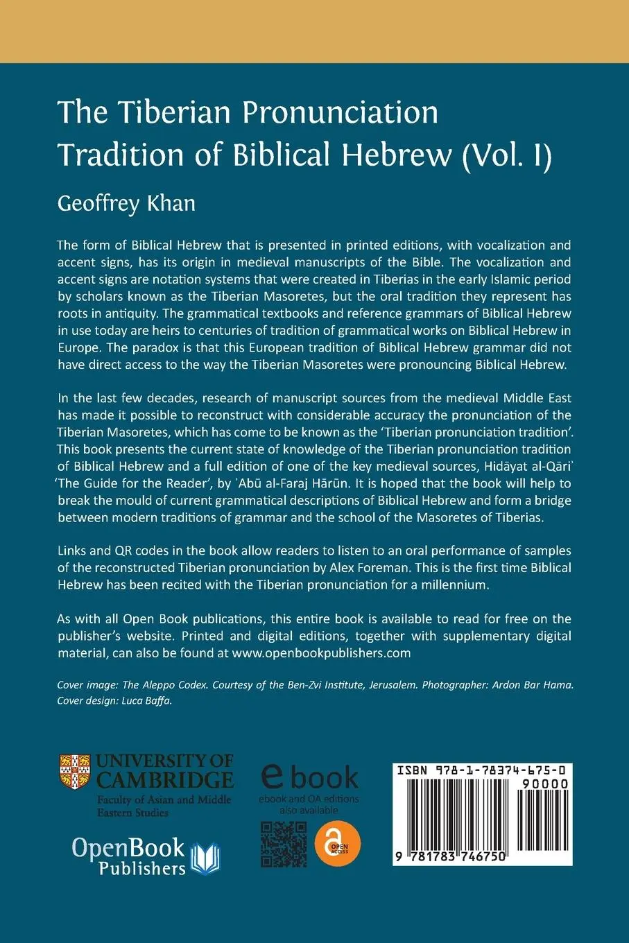 Rückseite: 9781783746750 | The Tiberian Pronunciation Tradition of Biblical Hebrew, Volume 1