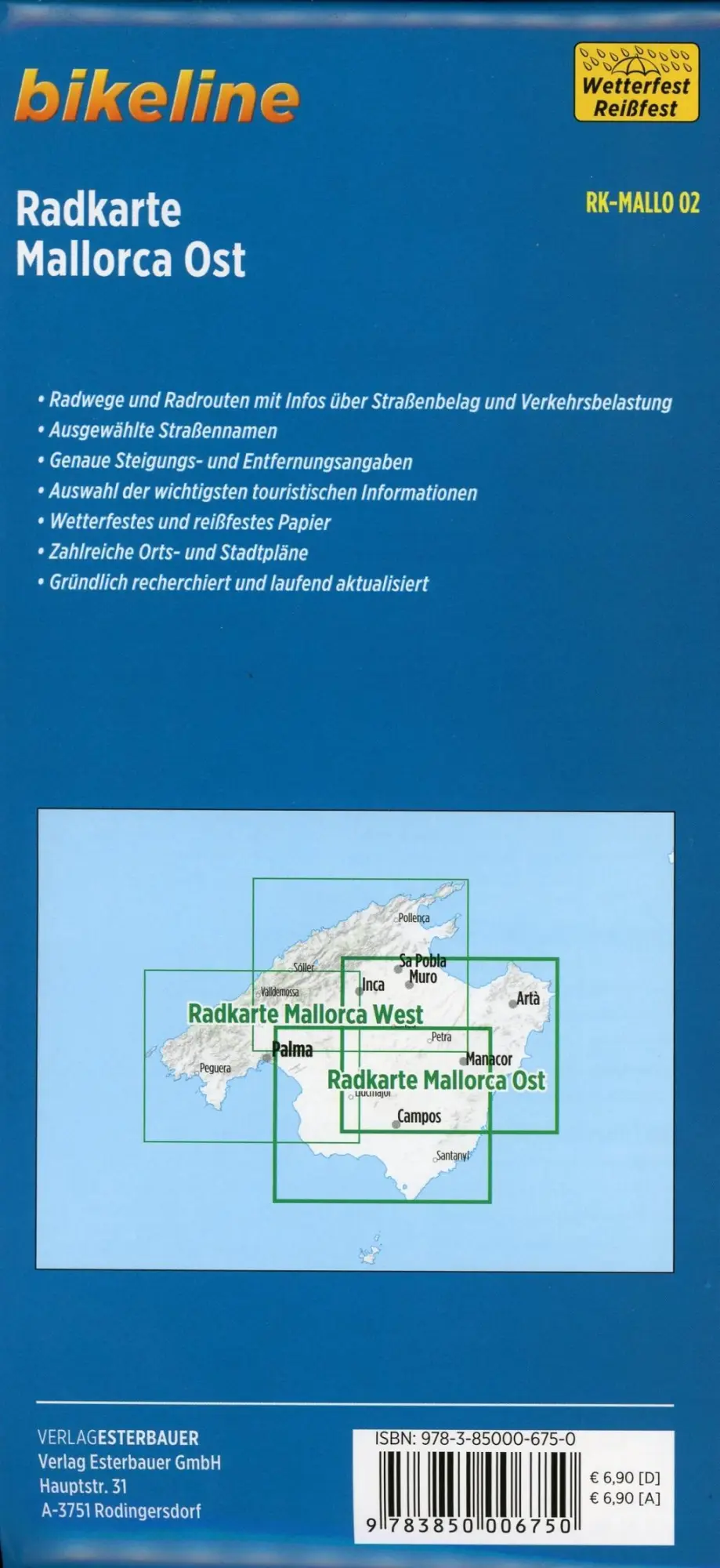 Bild: 9783850006750 | Bikeline Radkarte Mallorca Ost | Esterbauer Verlag | (Land-)Karte