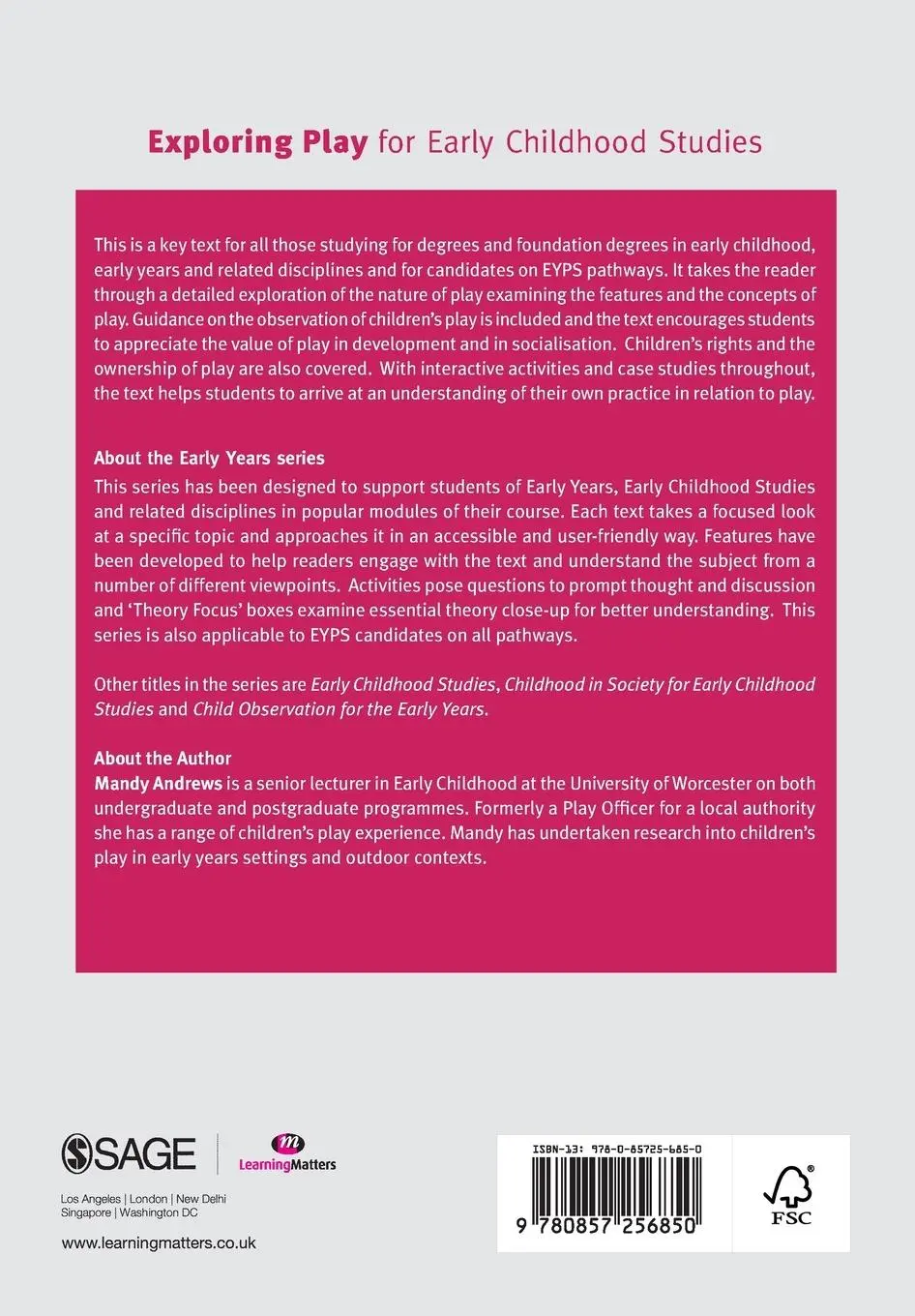 Rückseite: 9780857256850 | Exploring Play for Early Childhood Studies | Mandy Andrews | Buch