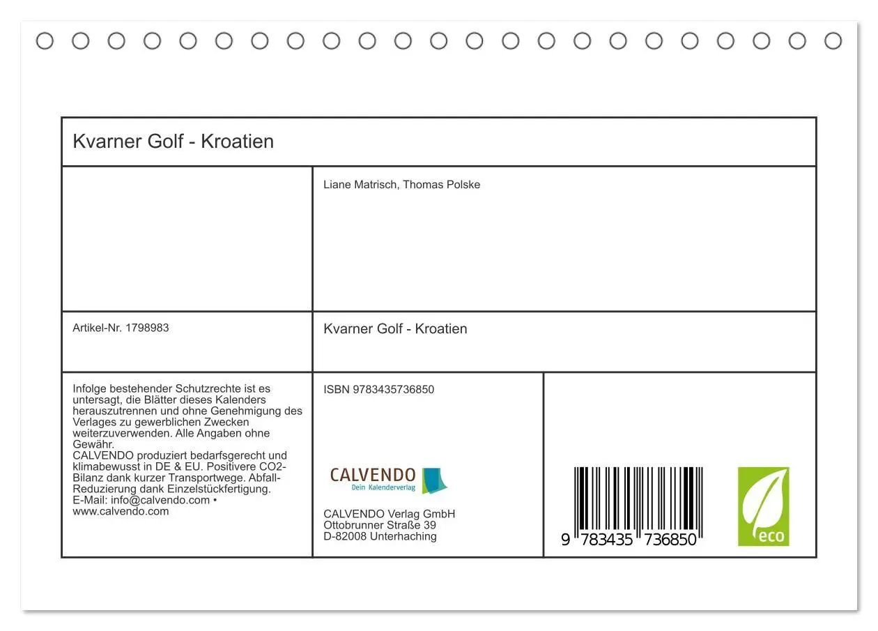 Bild: 9783435736850 | Kvarner Golf - Kroatien (Tischkalender 2025 DIN A5 quer), CALVENDO...