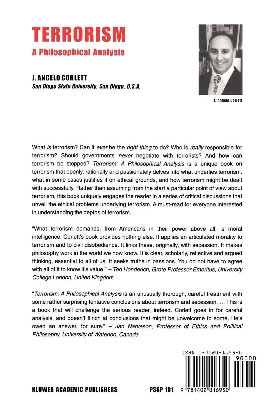 Rückseite: 9781402016950 | Terrorism | A Philosophical Analysis | J. Angelo Corlett | Taschenbuch