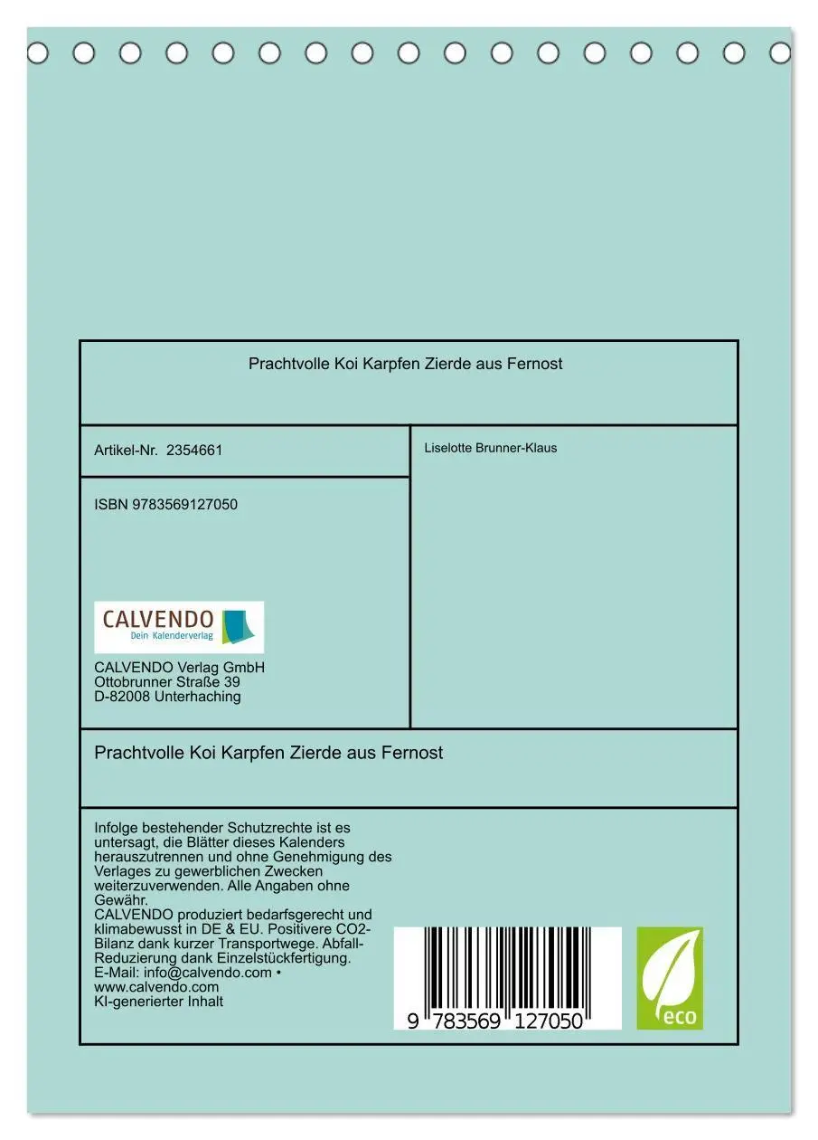 Bild: 9783569127050 | Prachtvolle Koi Karpfen Zierde aus Fernost (Tischkalender 2027 DIN...