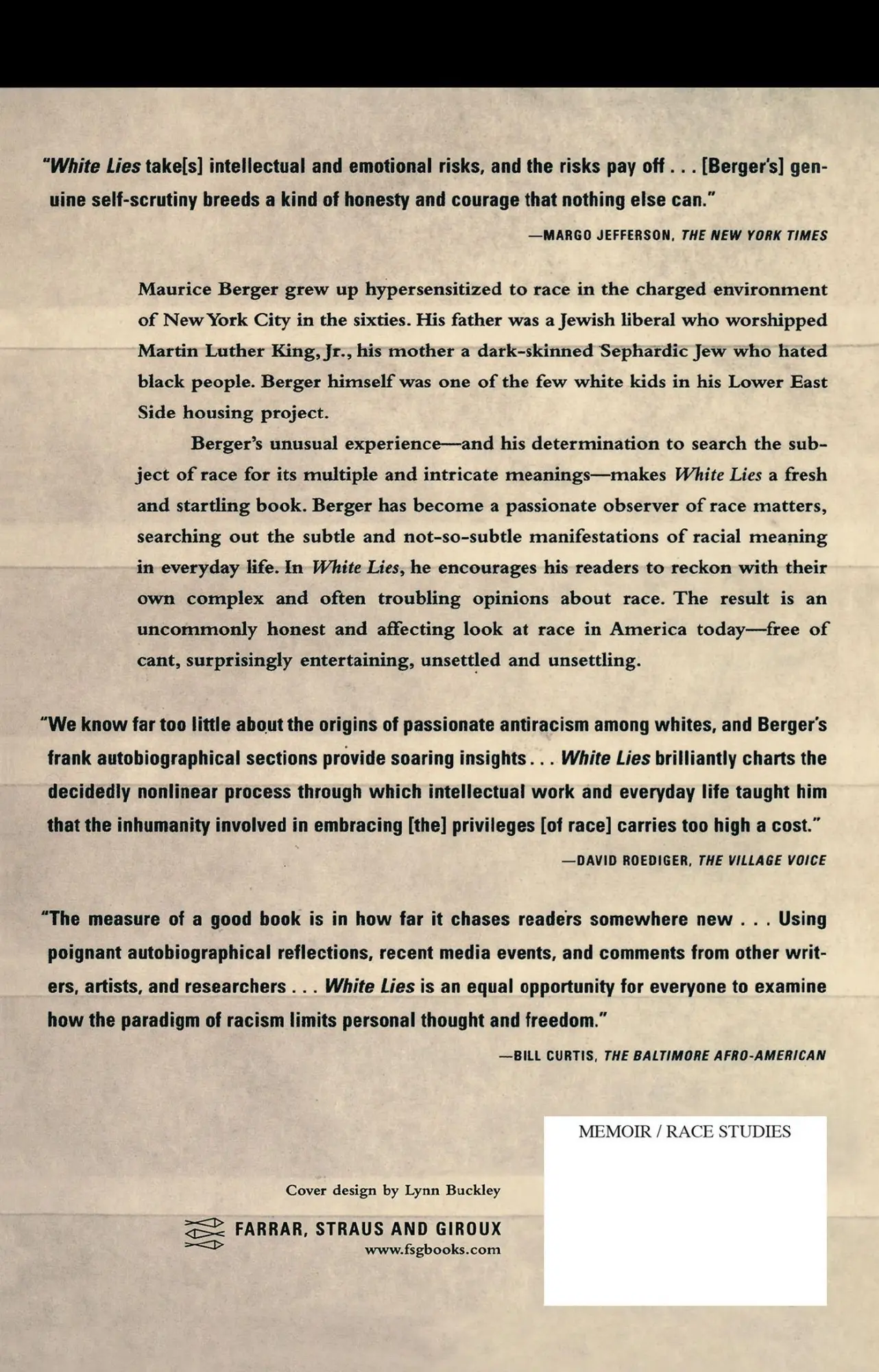 Rückseite: 9780374527150 | White Lies | Race and the Myths of Whiteness | Maurice Berger | Buch