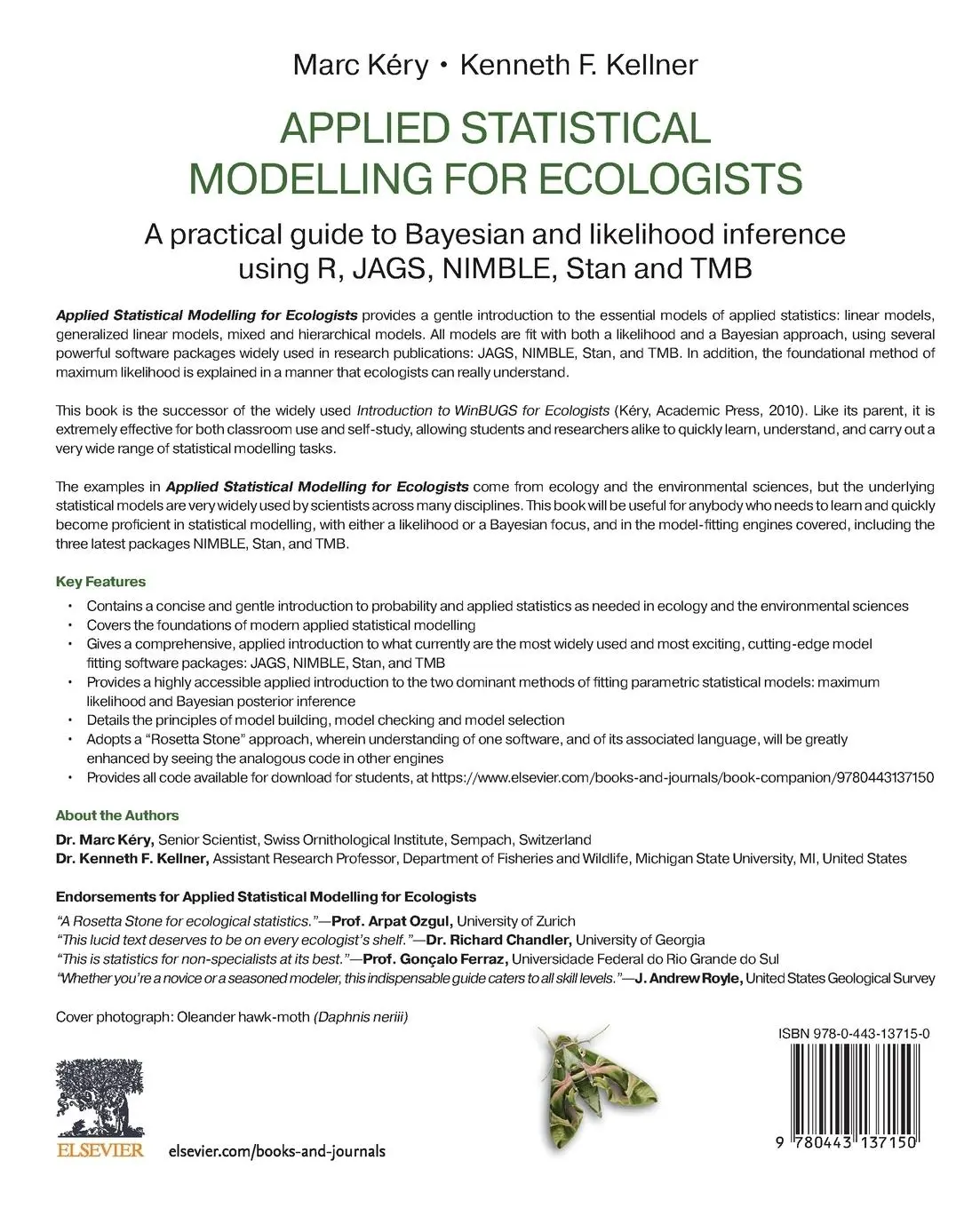 Rückseite: 9780443137150 | Applied Statistical Modelling for Ecologists | Marc Kéry (u. a.)