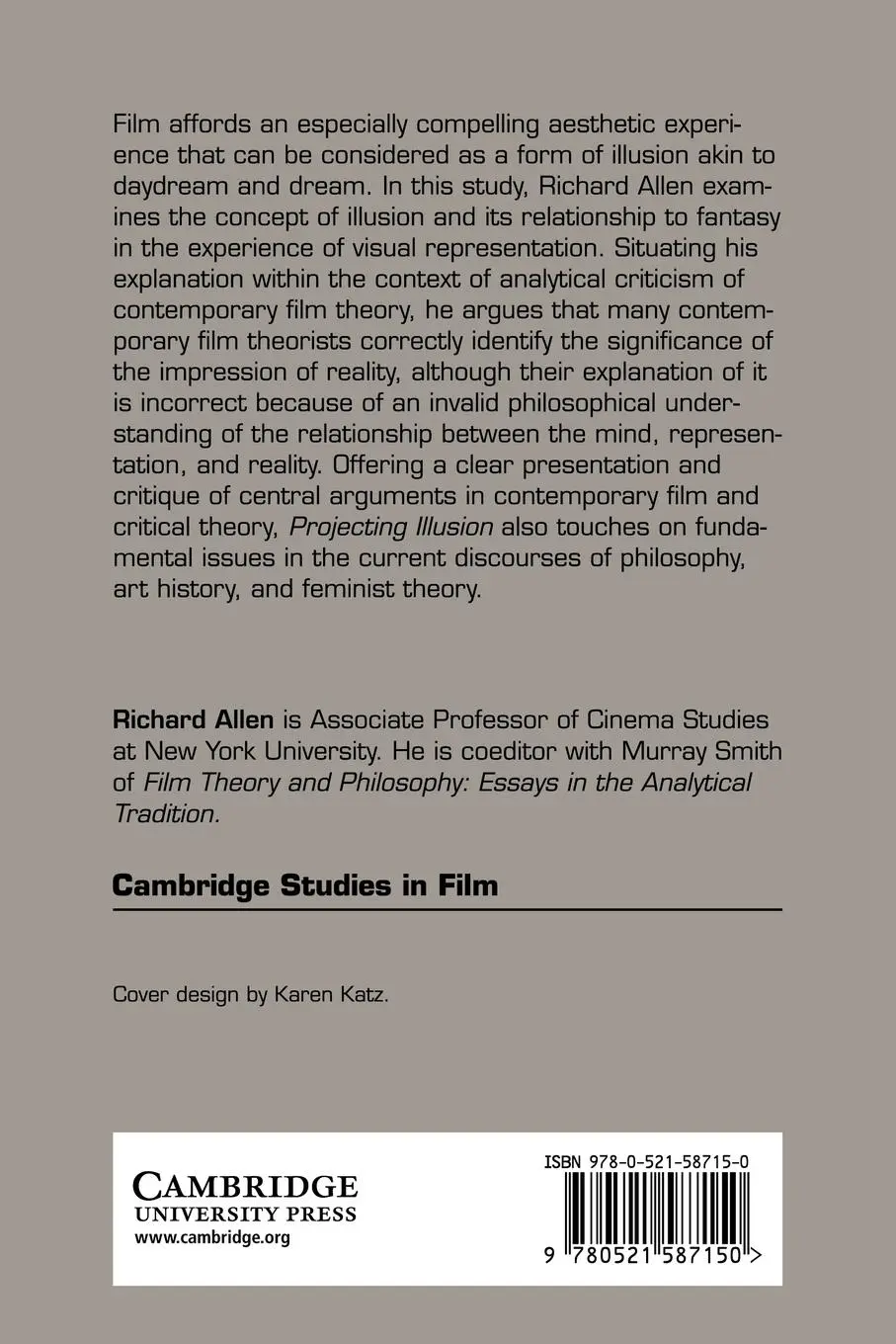 Rückseite: 9780521587150 | Projecting Illusion | Film Spectatorship and the Impression of Reality