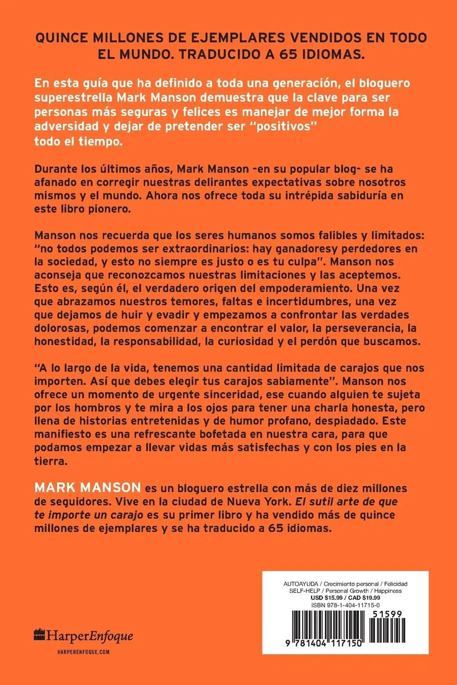 Rückseite: 9781404117150 | El Sutil arte de que te importe un caraj* | Mark Manson | Taschenbuch