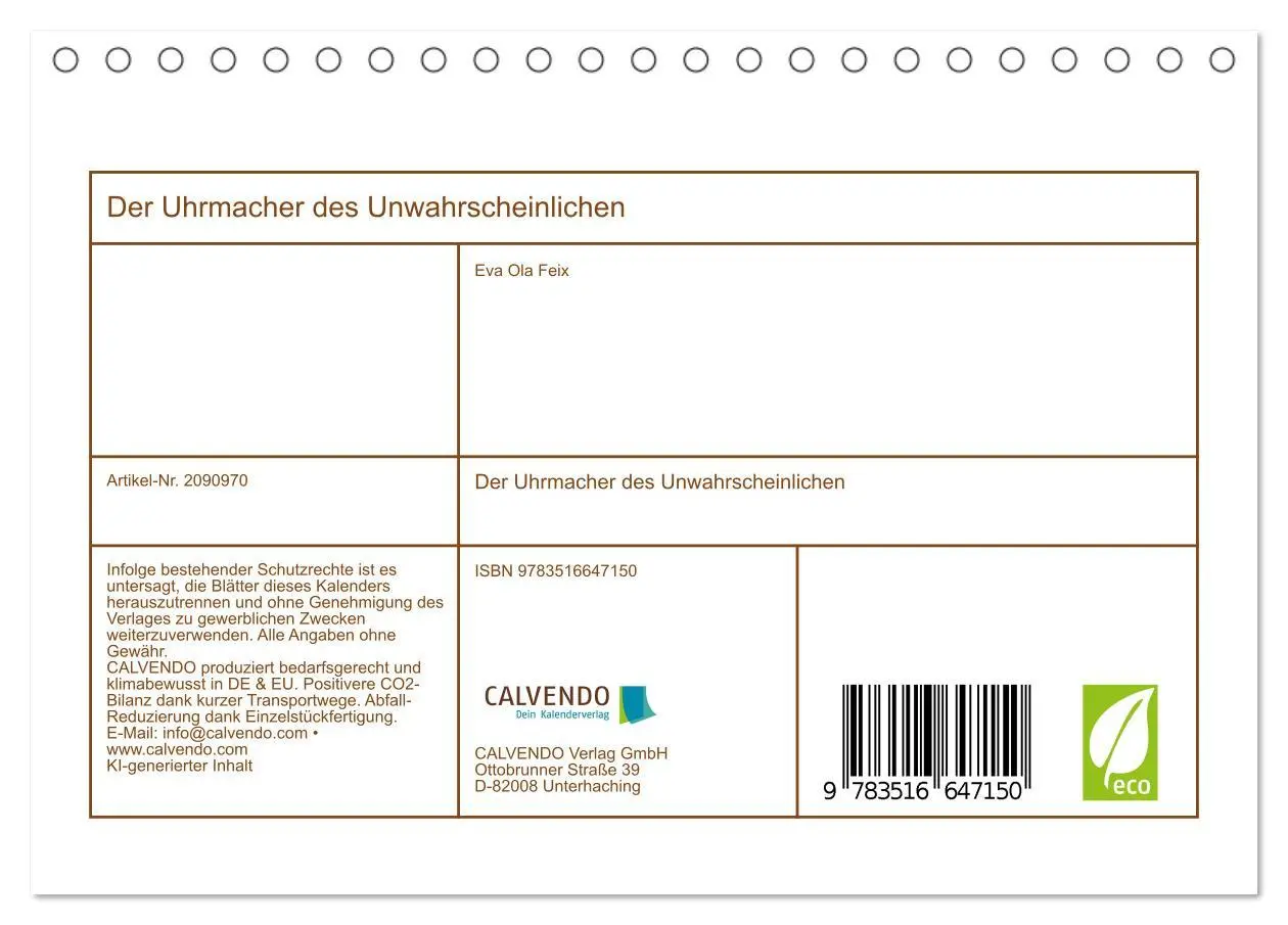 Bild: 9783516647150 | Der Uhrmacher des Unwahrscheinlichen (Tischkalender 2026 DIN A5...