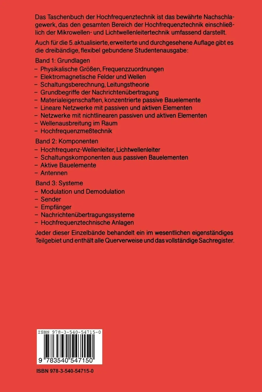 Rückseite: 9783540547150 | Taschenbuch der Hochfrequenztechnik | Band 2: Komponenten | Buch | xxv