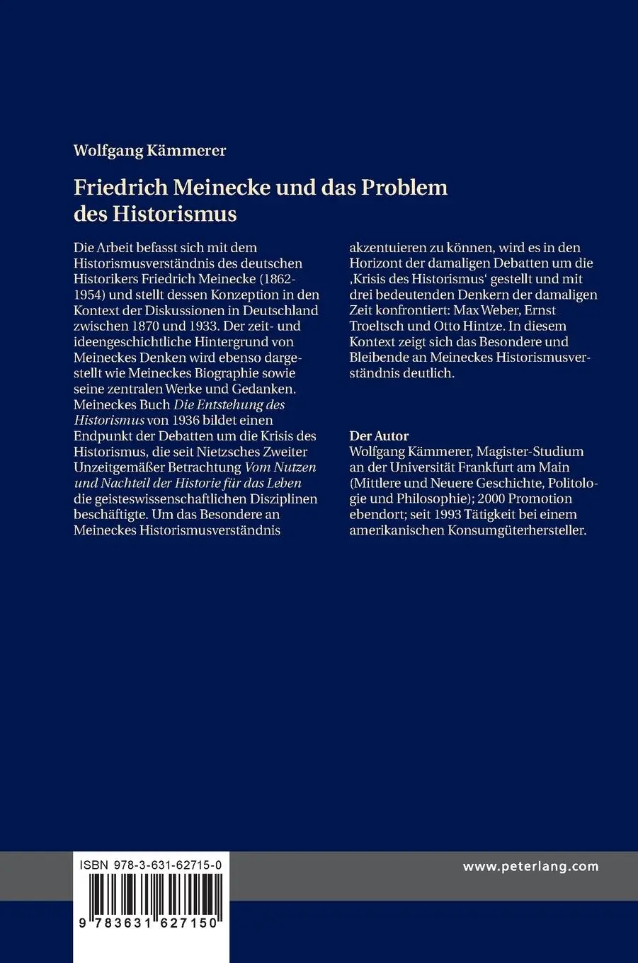Rückseite: 9783631627150 | Friedrich Meinecke und das Problem des Historismus | Wolfgang Kämmerer