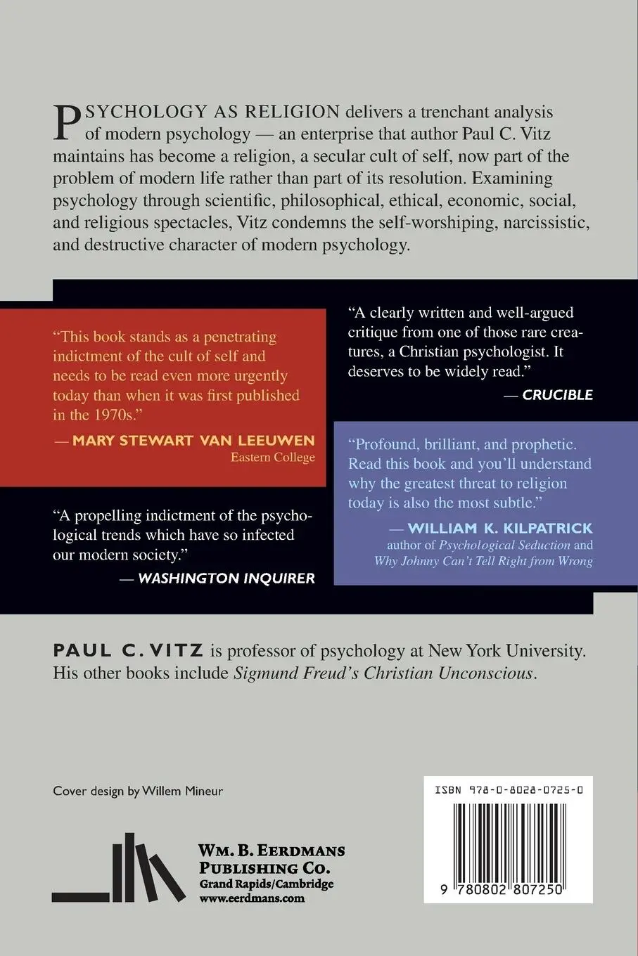 Rückseite: 9780802807250 | Psychology as Religion | The Cult of Self-Worship | Paul C Vitz | Buch