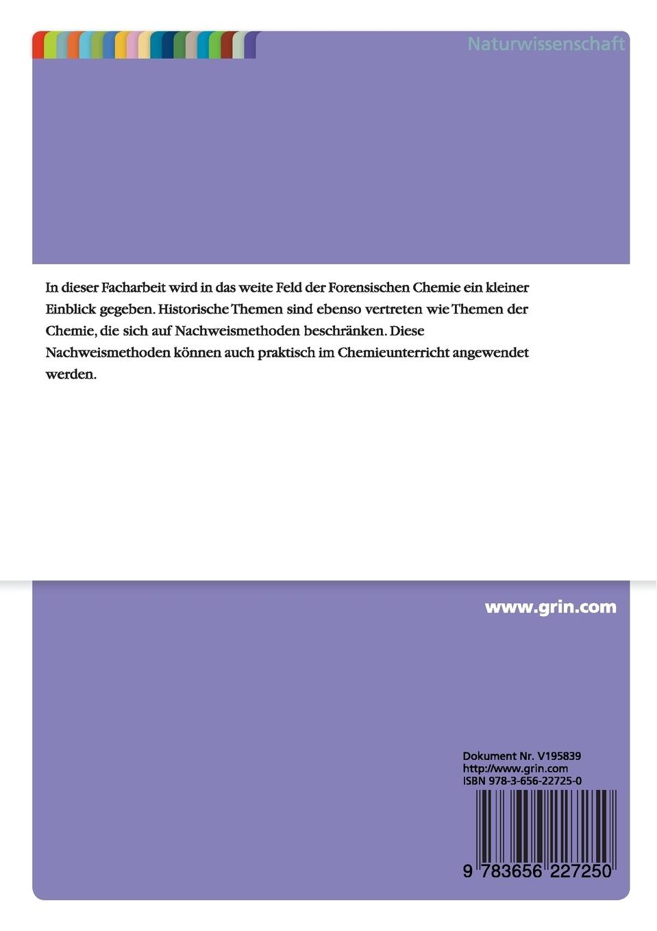 Rückseite: 9783656227250 | Forensische Chemie. Die Kunst der Analytik | Laura Stöber | Buch