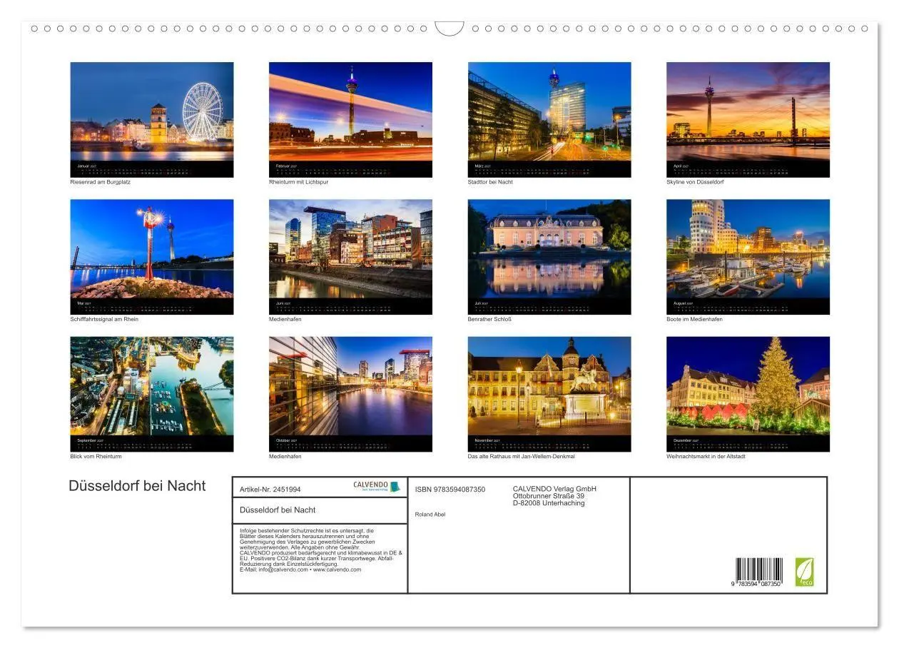 Bild: 9783594087350 | Düsseldorf bei Nacht (Wandkalender 2027 DIN A2 quer), CALVENDO...