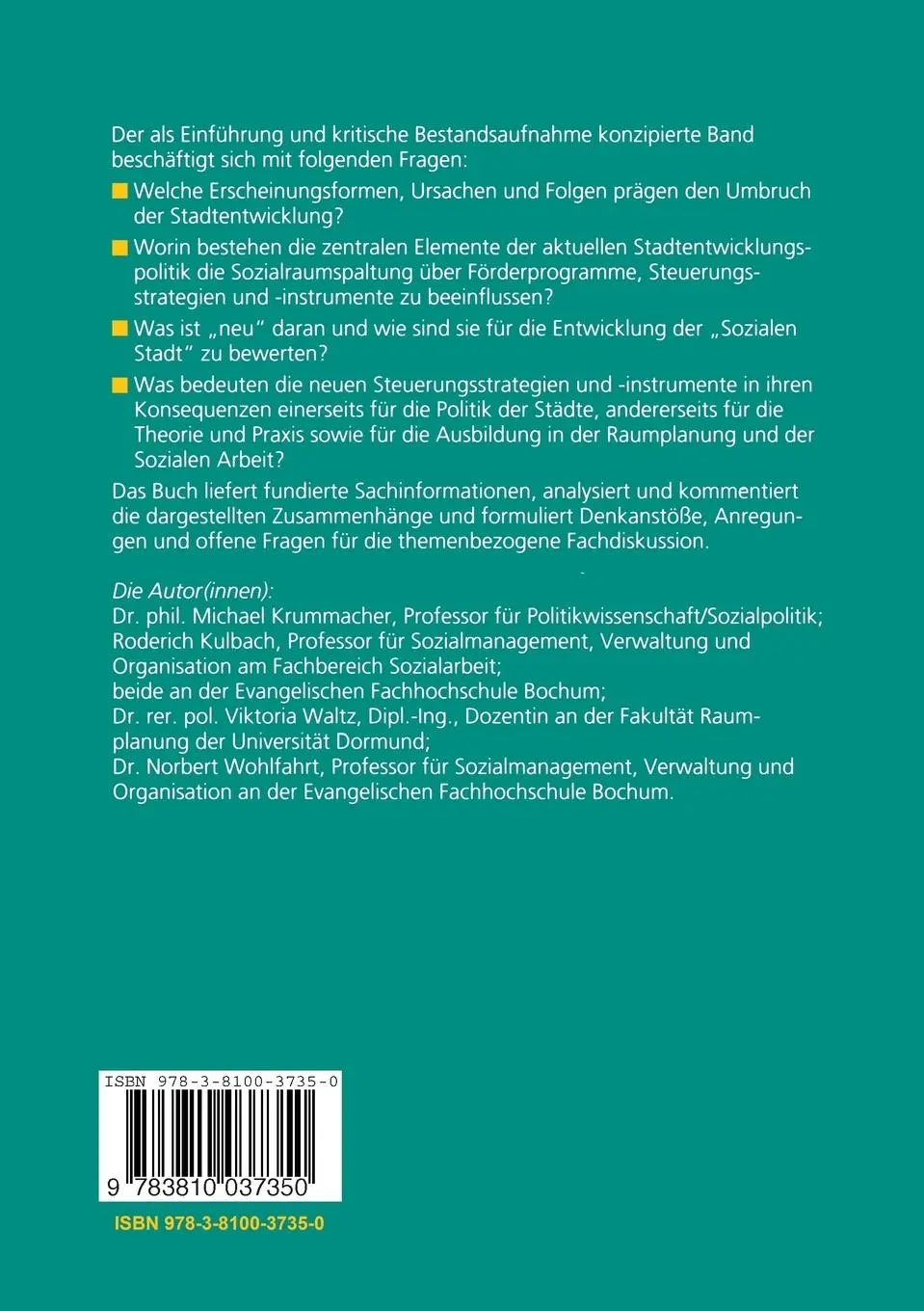 Rückseite: 9783810037350 | Soziale Stadt - Sozialraumentwicklung - Quartiersmanagement | Buch