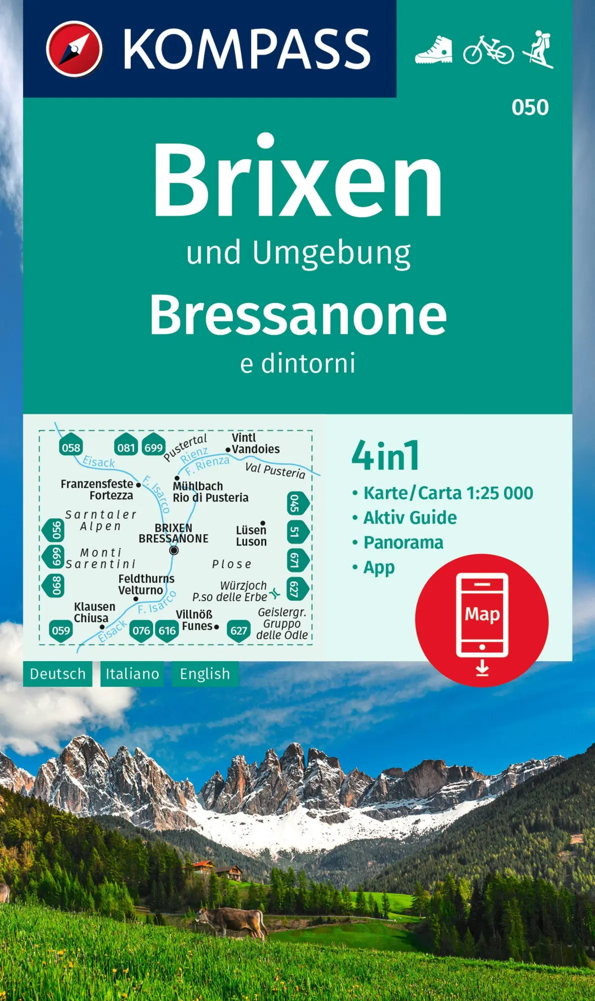 Cover: 9783991217350 | KOMPASS Wanderkarte 050 Brixen und Umgebung / Bressanone e dintorni...
