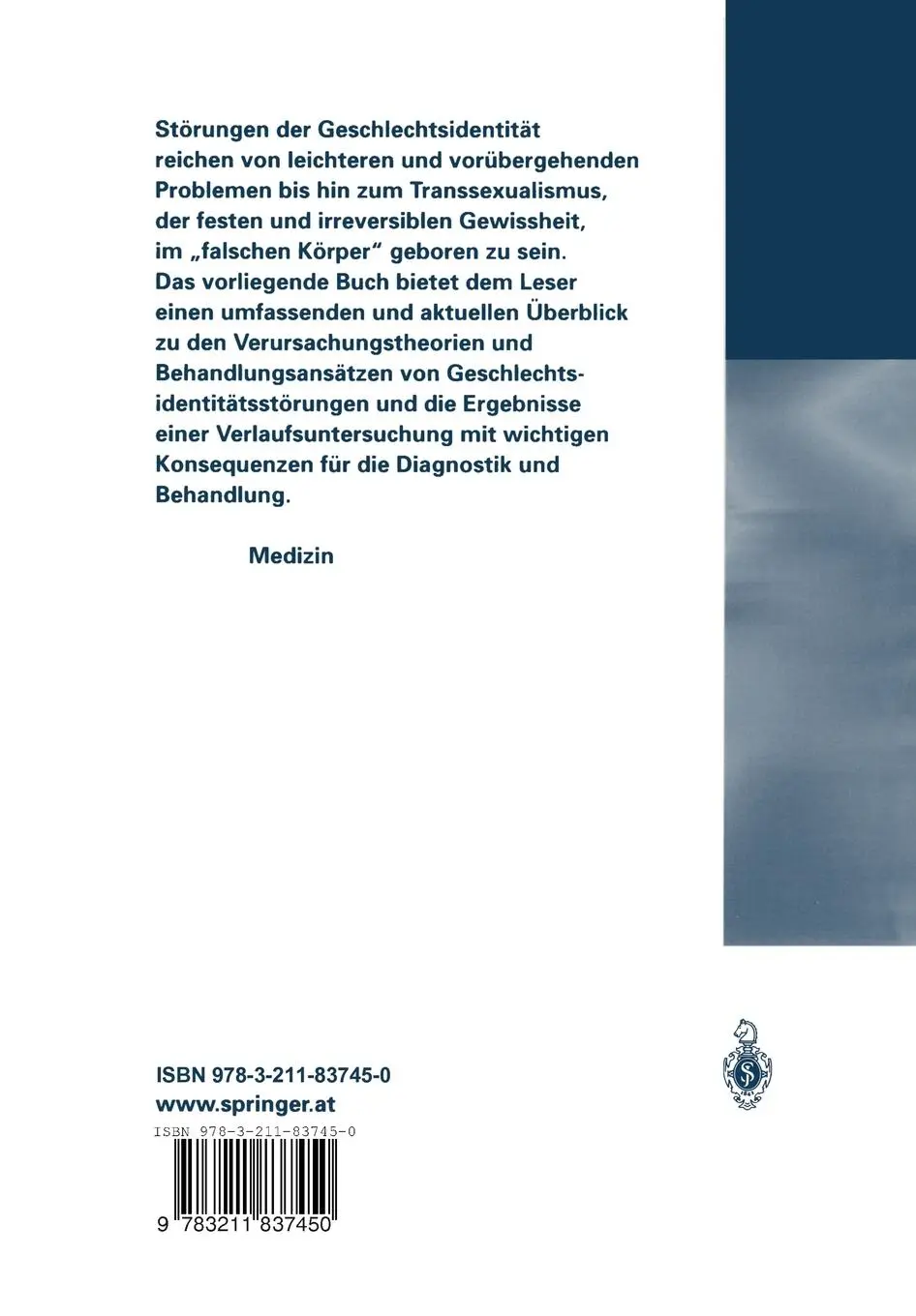 Rückseite: 9783211837450 | Störungen der Geschlechtsidentität | Ursachen, Verlauf, Therapie | xvi