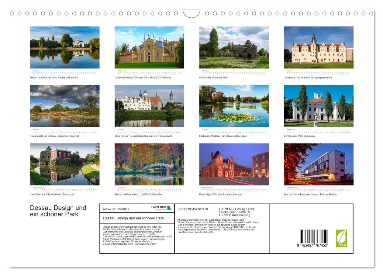 Bild: 9783457767450 | Dessau Design und ein schöner Park (Wandkalender 2026 DIN A3 quer),...