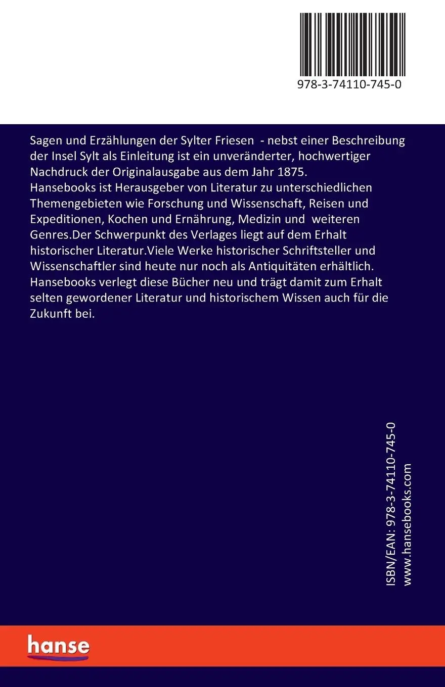 Rückseite: 9783741107450 | Sagen und Erzählungen der Sylter Friesen | C. P. Hansen | Taschenbuch