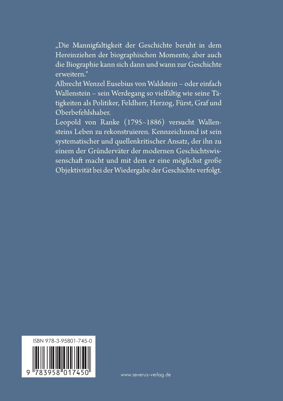 Rückseite: 9783958017450 | Die Geschichte Wallensteins | Leopold von Ranke | Taschenbuch | 404 S.