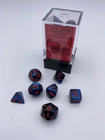 Cover: 601982037550 | Gemini® Mini-hedral™ Black-Starlight™/red 7-Die Set | Chessex