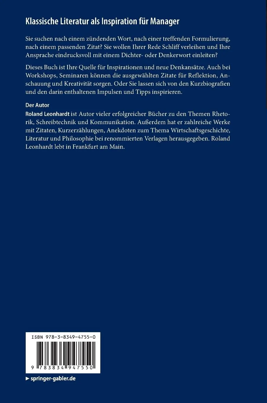 Rückseite: 9783834947550 | Klassische Literatur als Inspiration für Manager | Roland Leonhardt