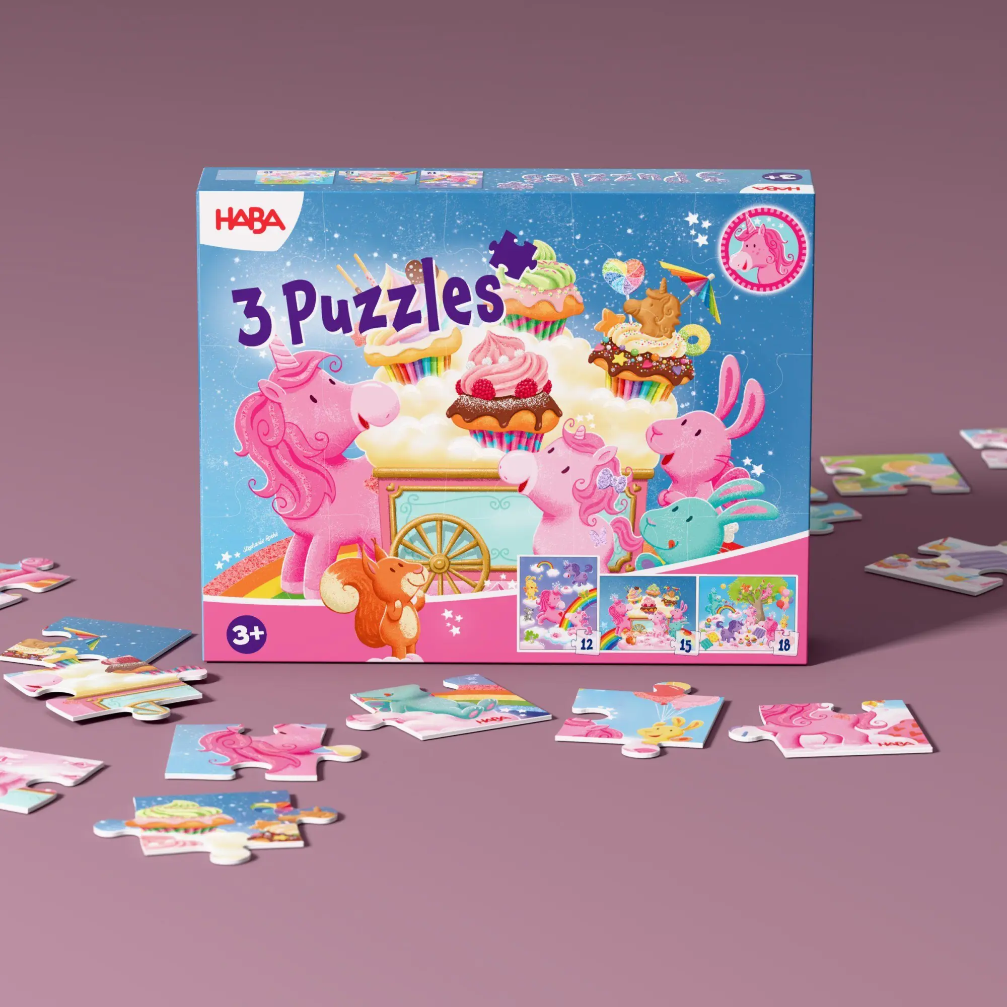 Bild: 4010168297750 | 3 Puzzles - Einhorn Glitzerglück 12/15/18 Teile | Christiane Hüpper