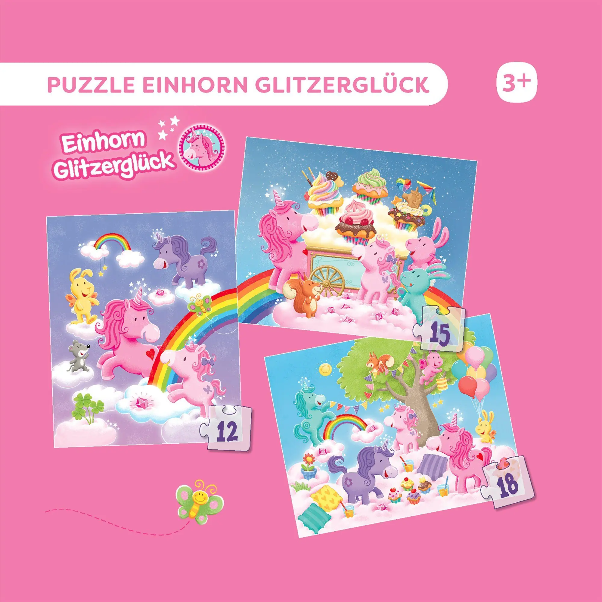 Bild: 4010168297750 | 3 Puzzles - Einhorn Glitzerglück 12/15/18 Teile | Christiane Hüpper