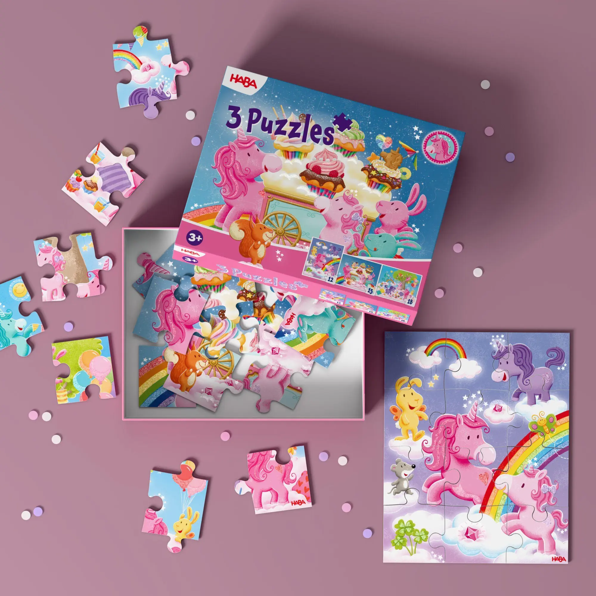 Bild: 4010168297750 | 3 Puzzles - Einhorn Glitzerglück 12/15/18 Teile | Christiane Hüpper