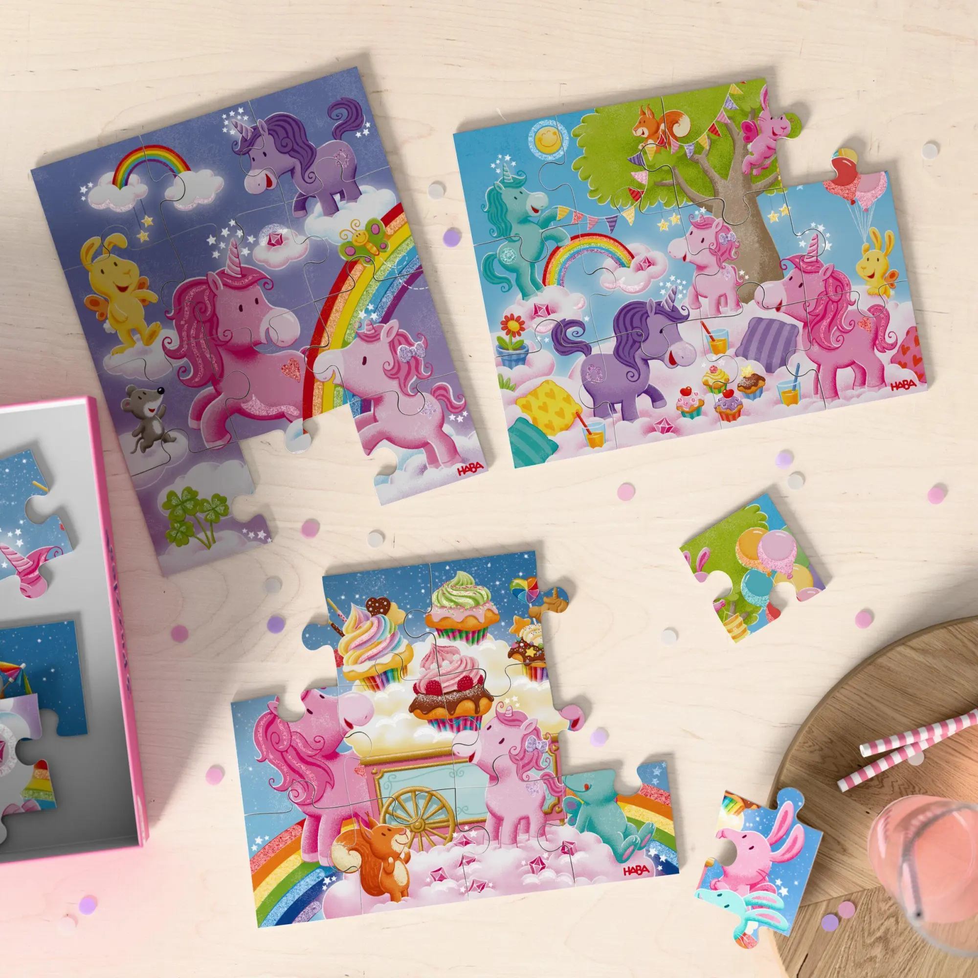 Bild: 4010168297750 | 3 Puzzles - Einhorn Glitzerglück 12/15/18 Teile | Christiane Hüpper
