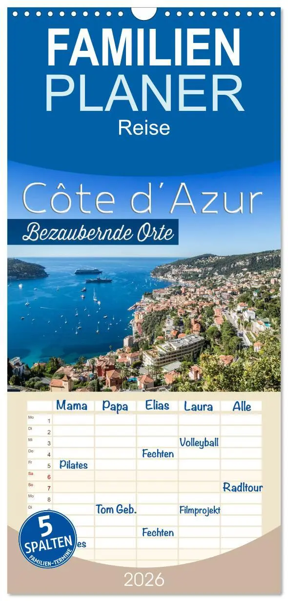Cover: 9783516517750 | Familienplaner 2026 - CÔTE D'AZUR Bezaubernde Orte mit 5 Spalten...