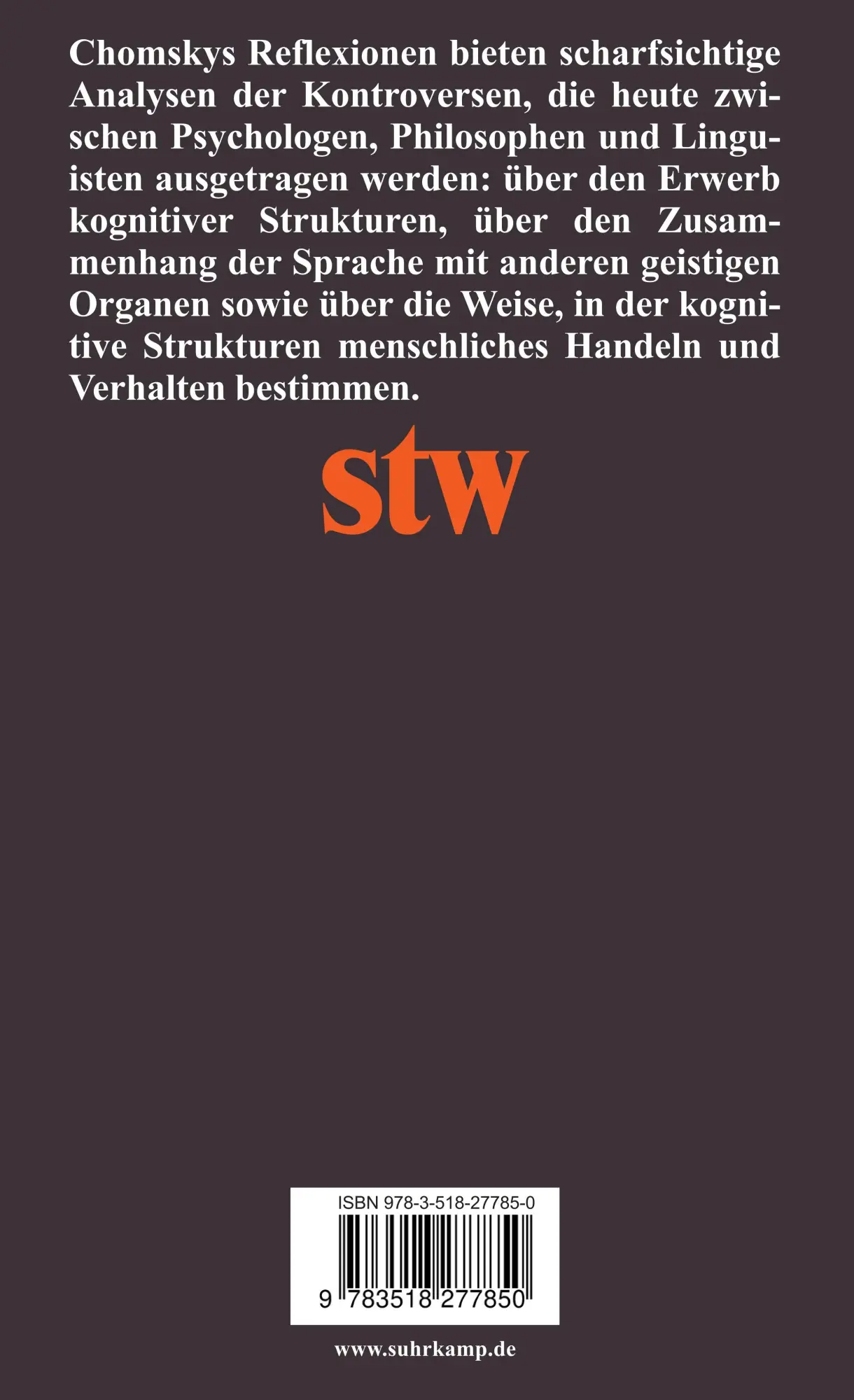 Rückseite: 9783518277850 | Reflexionen über die Sprache | Noam Chomsky | Taschenbuch | 320 S.