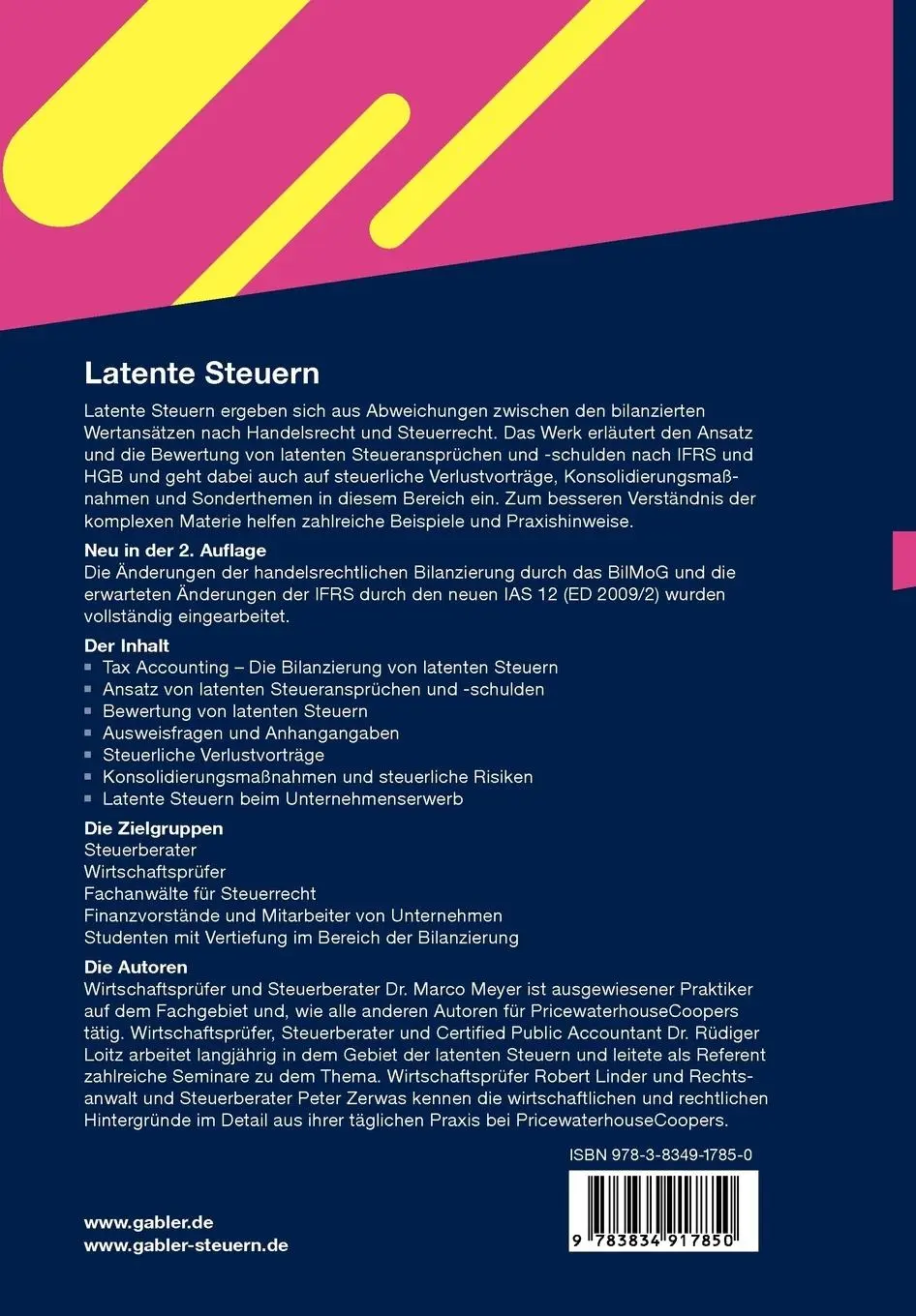 Rückseite: 9783834917850 | Latente Steuern | Bewertung, Bilanzierung, Beratung | Meyer (u. a.)