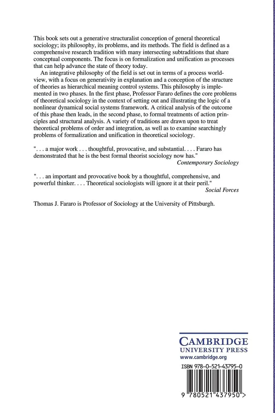 Rückseite: 9780521437950 | The Meaning of General Theoretical Sociology | Thomas J. Fararo | Buch