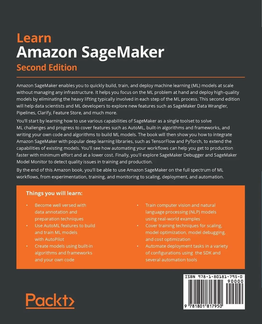 Rückseite: 9781801817950 | Learn Amazon SageMaker - Second Edition | Julien Simon | Taschenbuch
