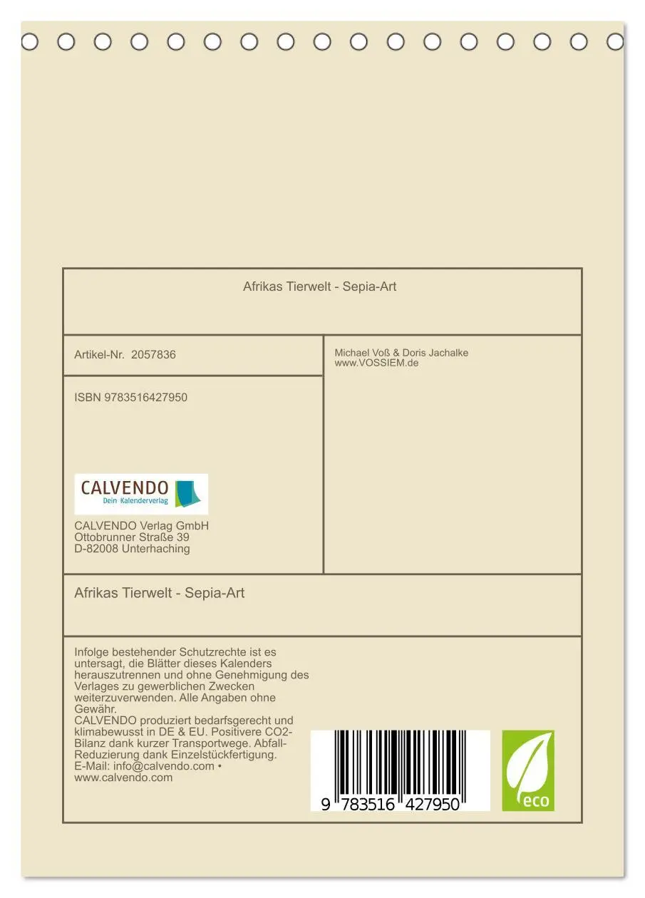 Bild: 9783516427950 | Afrikas Tierwelt - Sepia-Art (Tischkalender 2026 DIN A5 hoch),...