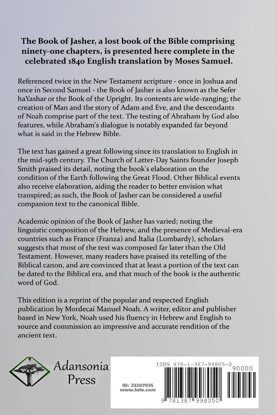 Rückseite: 9781387998050 | The Book of Jasher | Prophet Jasher (u. a.) | Taschenbuch | Englisch