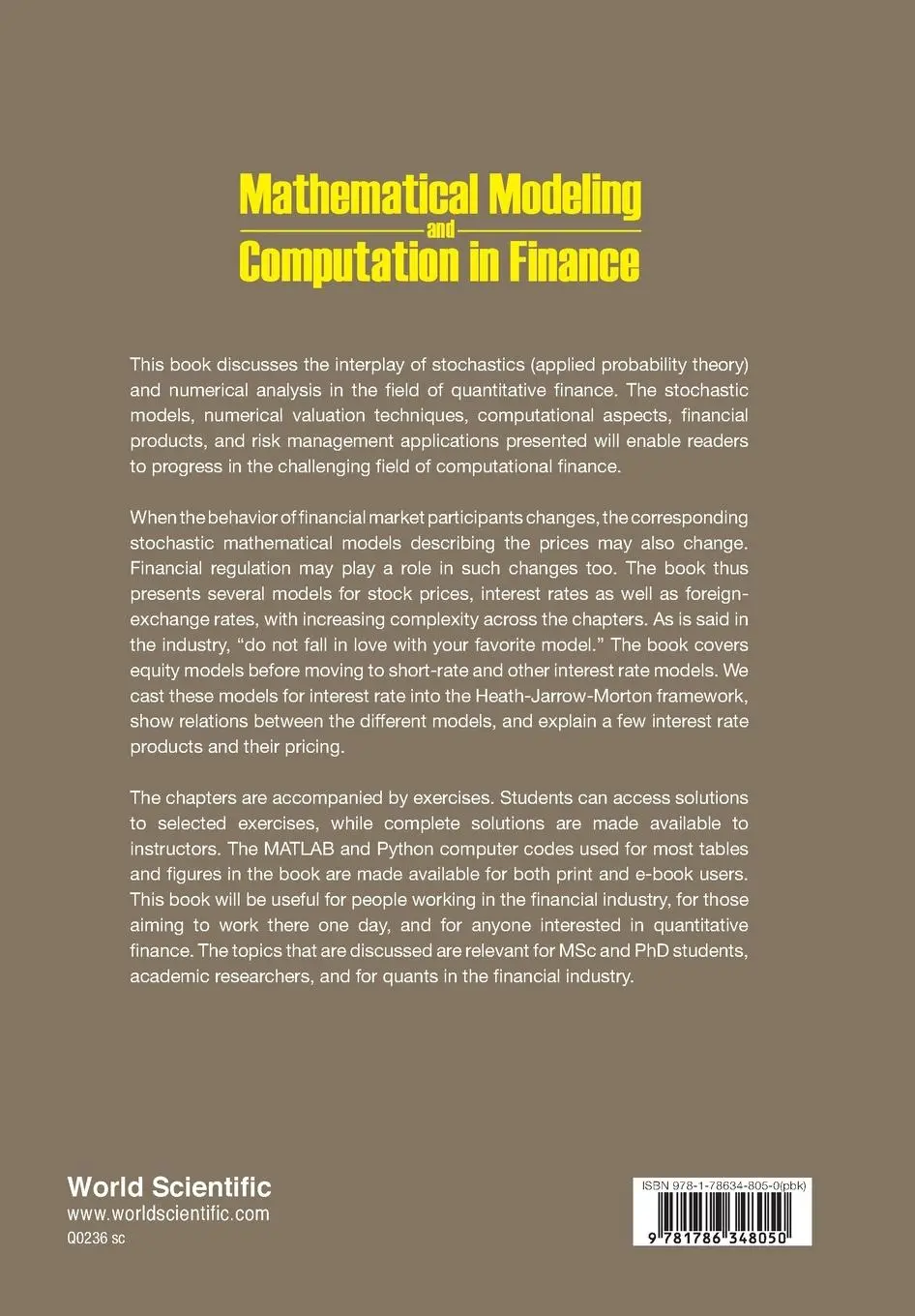 Rückseite: 9781786348050 | MATHEMATICAL MODELING AND COMPUTATION IN FINANCE | Grzelak | Buch