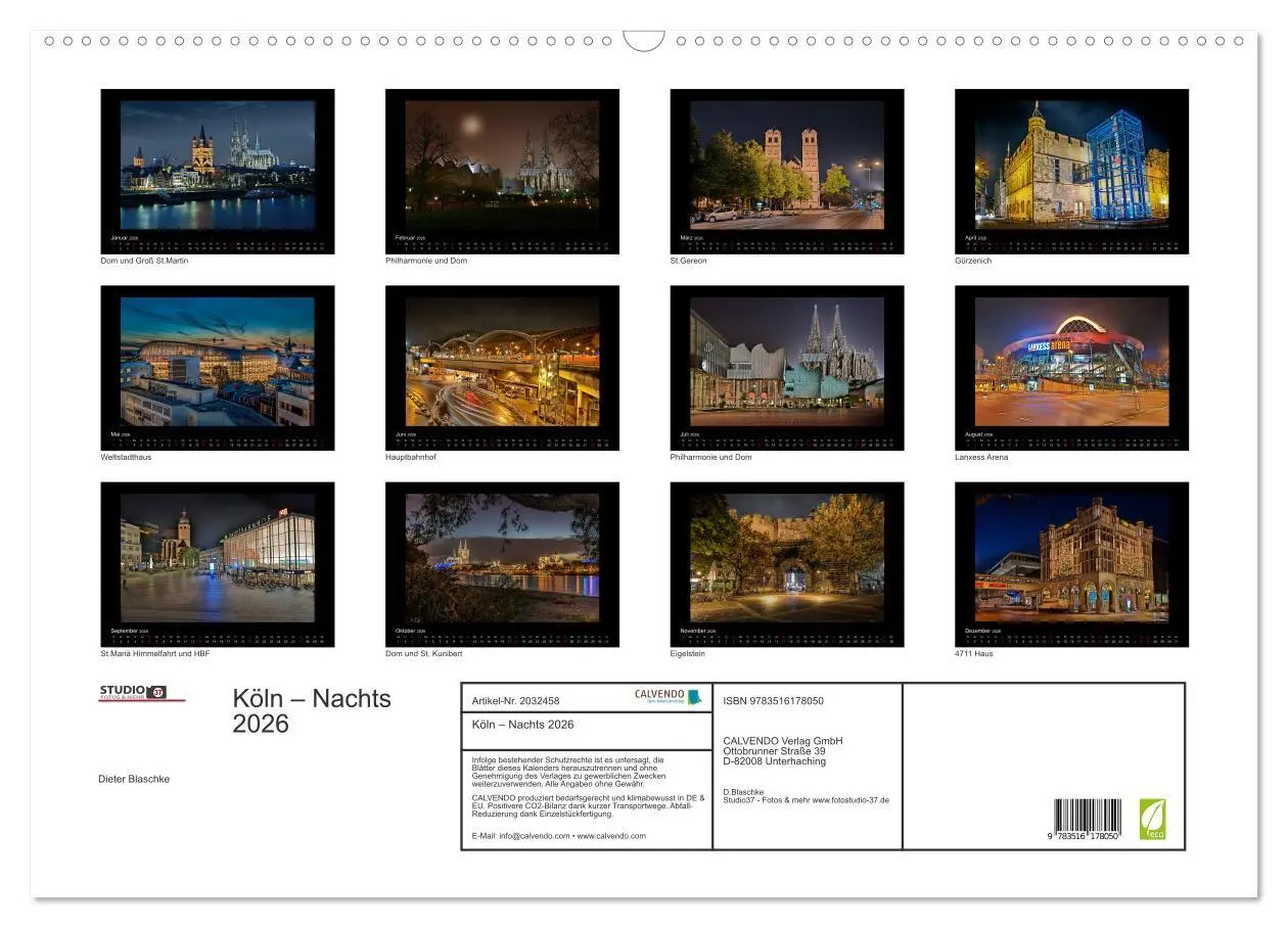 Bild: 9783516178050 | Köln - Nachts 2026 (Wandkalender 2026 DIN A2 quer), CALVENDO...